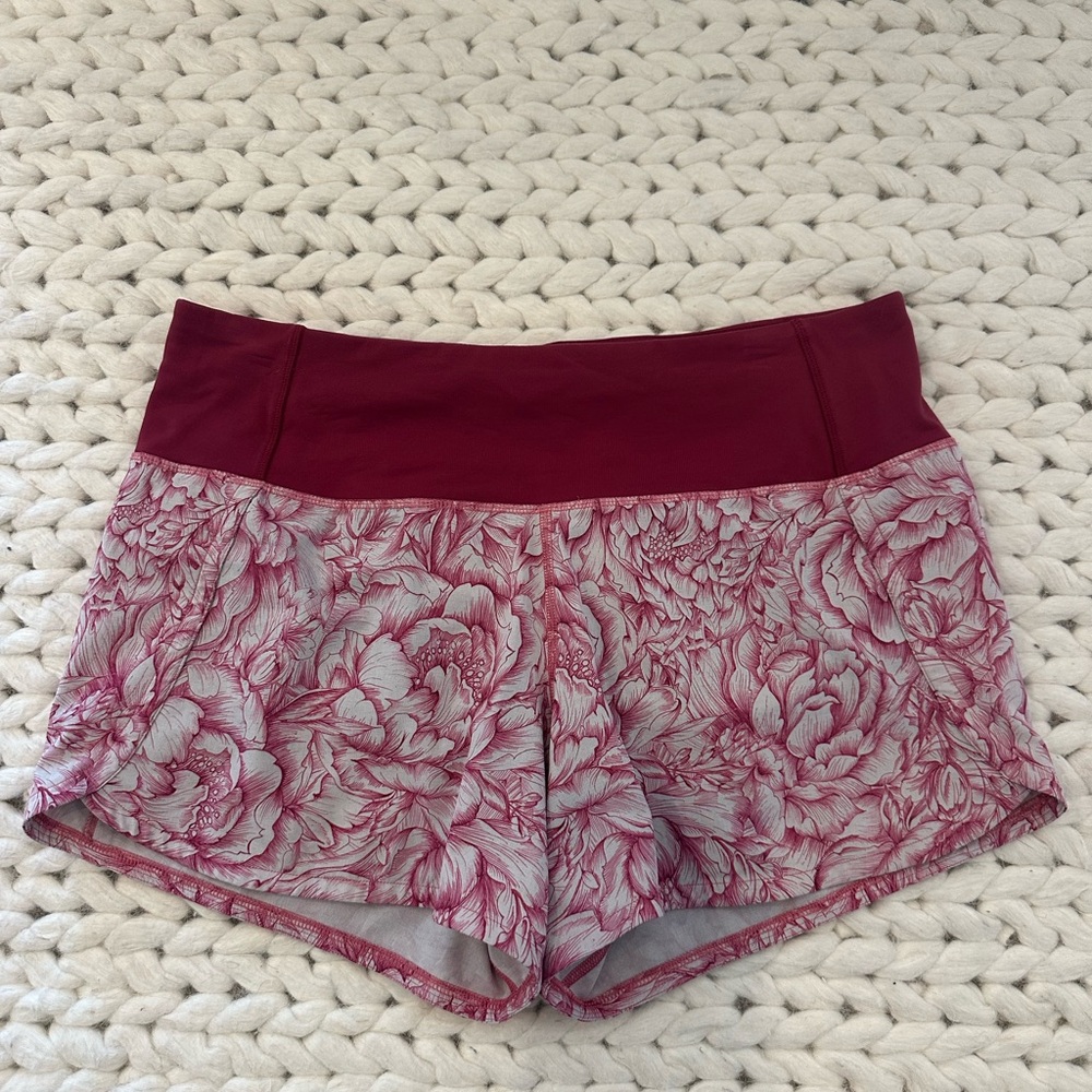 Lululemon Athletica Floral Athletic Shorts - Red and White